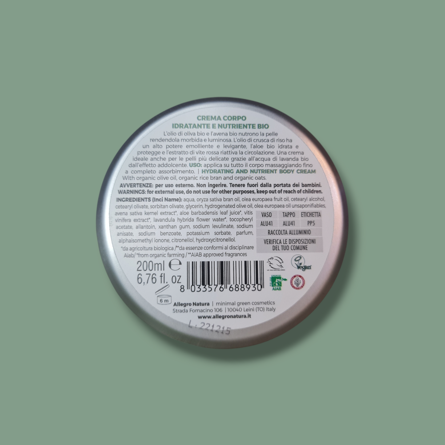 Crema corpo bio idratante