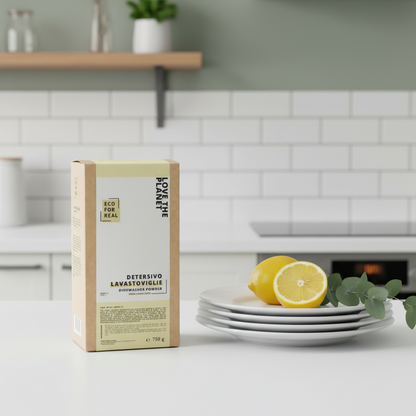Confezione di detersivo per lavastoviglie in cartone bianco e marrone, 750 g