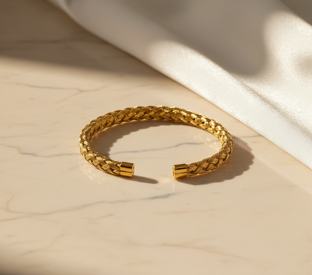 Bracciale Rigido Intrecciato Acciaio Inox Oro Unisex