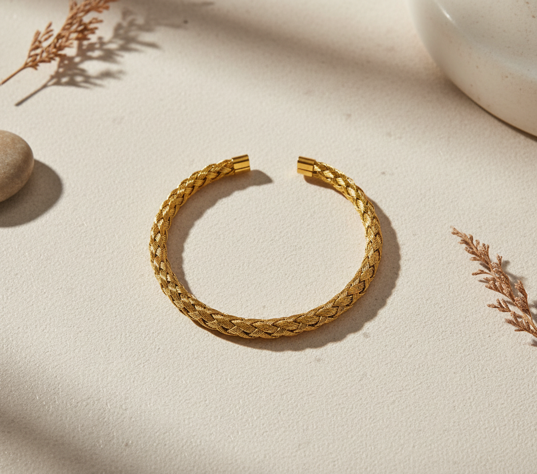 Bracciale Rigido Intrecciato Acciaio Inox Oro Unisex