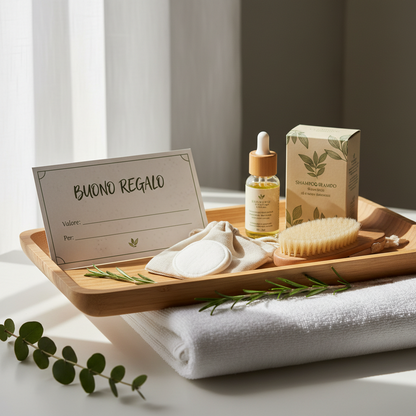 Buono regalo certificato con selezione prodotti eco-friendly vassoio legno, gifting sostenibile