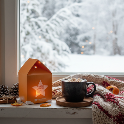 Casetta lanterna natalizia profumata arancia cannella, decorazione atmosfera