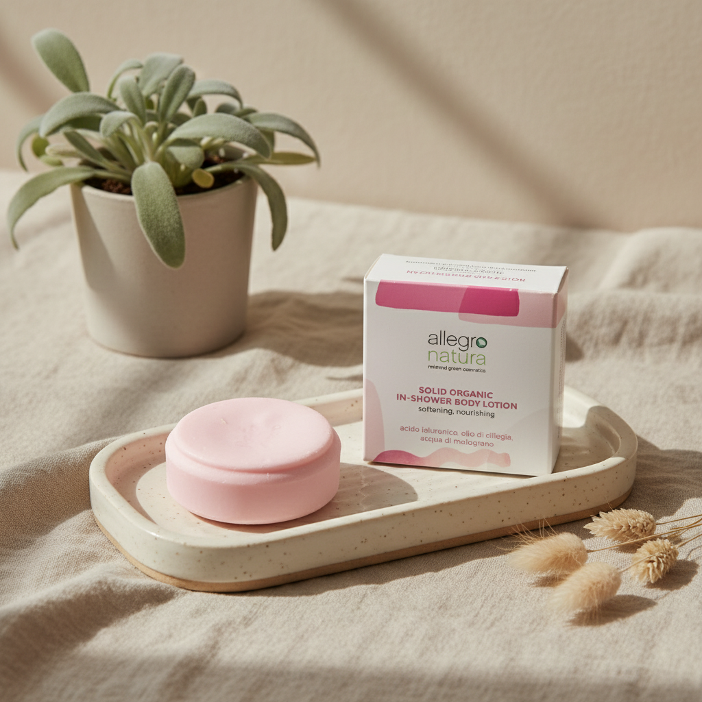 Crema corpo solida in-shower bio vegan, nutriente setosa zero plastica