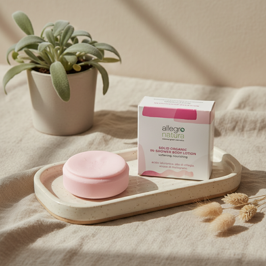 Crema corpo solida in-shower bio vegan, nutriente setosa zero plastica