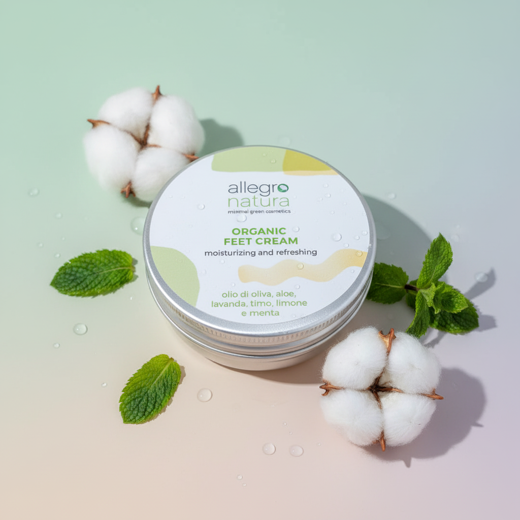 Crema piedi fluida bio vegan, nutriente rinfrescante antibatterica