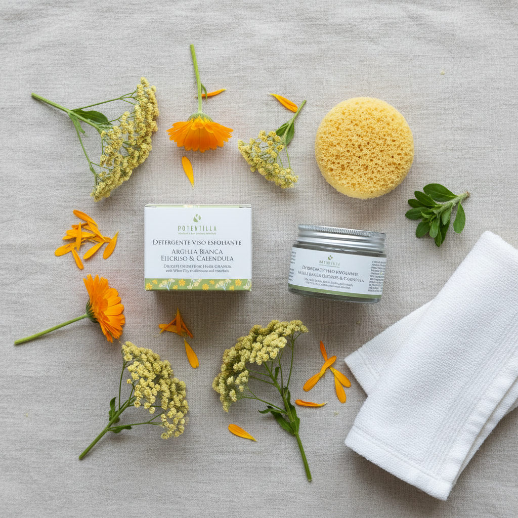 Detergente Viso Esfoliante con Argilla Bianca, Elicriso e Calendula