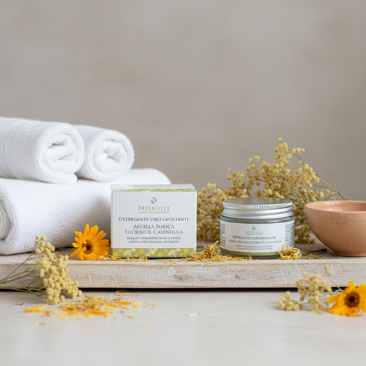 Detergente viso esfoliante argilla bianca elicriso calendula, purificante delicato bio