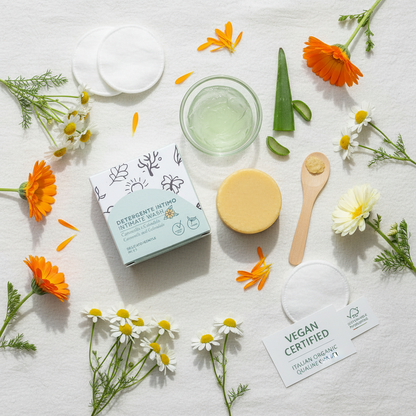 Detergente intimo solido delicato camomilla aloe calendula, pH bilanciato vegan