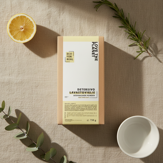 Confezione di detersivo per lavastoviglie in cartone bianco e marrone, 750 g