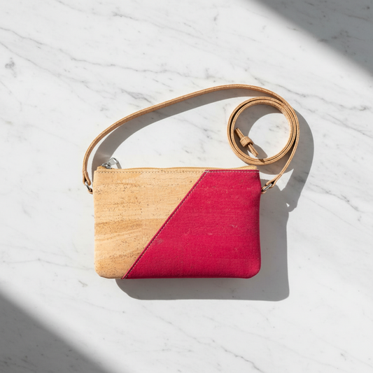 Mini borsa a tracolla in sughero blu vegana PETA con tracolla regolabile compatta artigianale