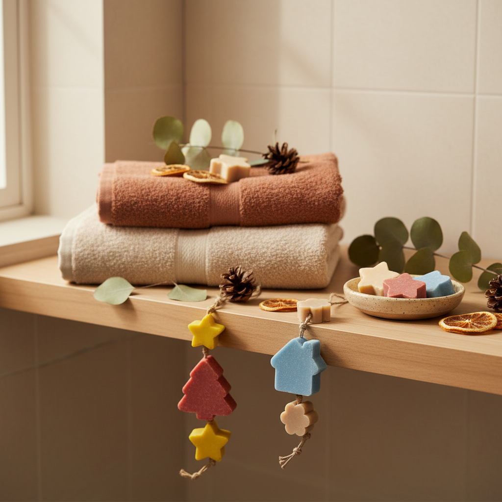 Ghirlanda sapone decorativa profumata olio oliva sandalo, natalizia plastic-free