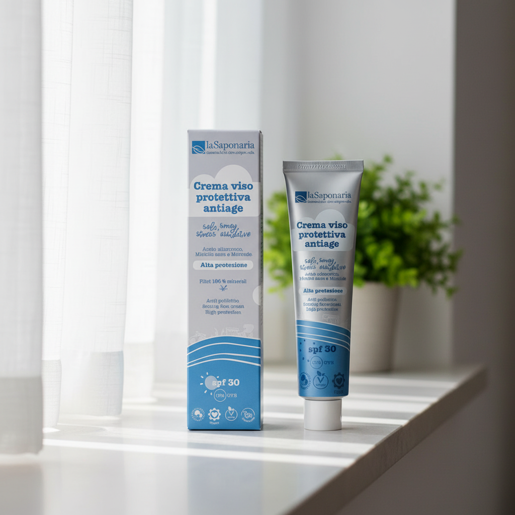 Crema Viso Anti-Age SPF 30 su davanzale