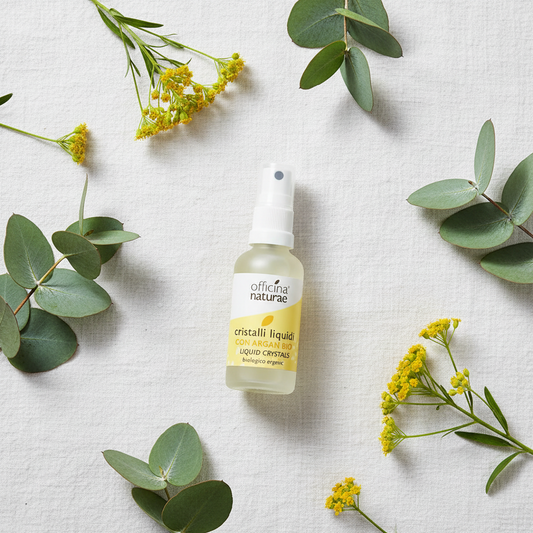 Spray viso con cristalli liquidi all’olio di argan, flacone ambrato con nebulizzatore