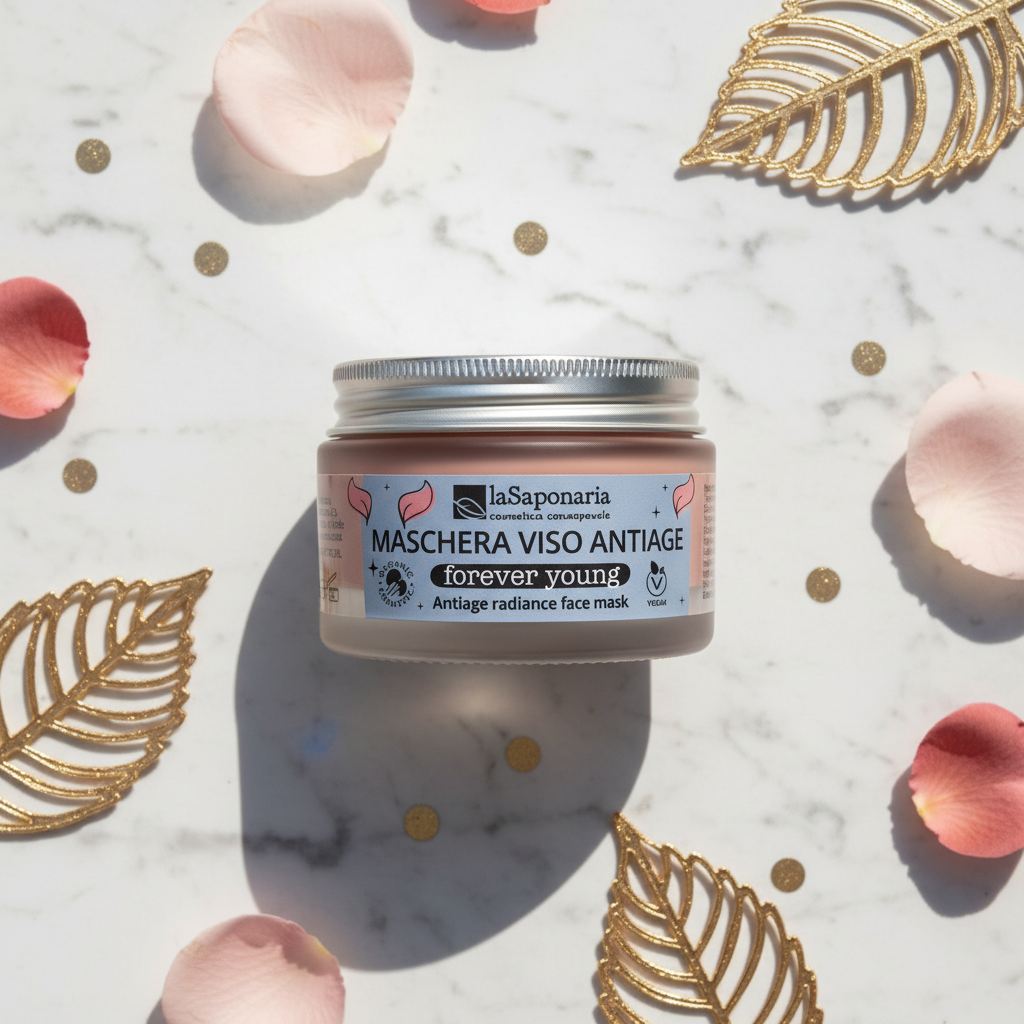 Maschera viso anti-age illuminante, texture cremosa ingredienti naturali premium
