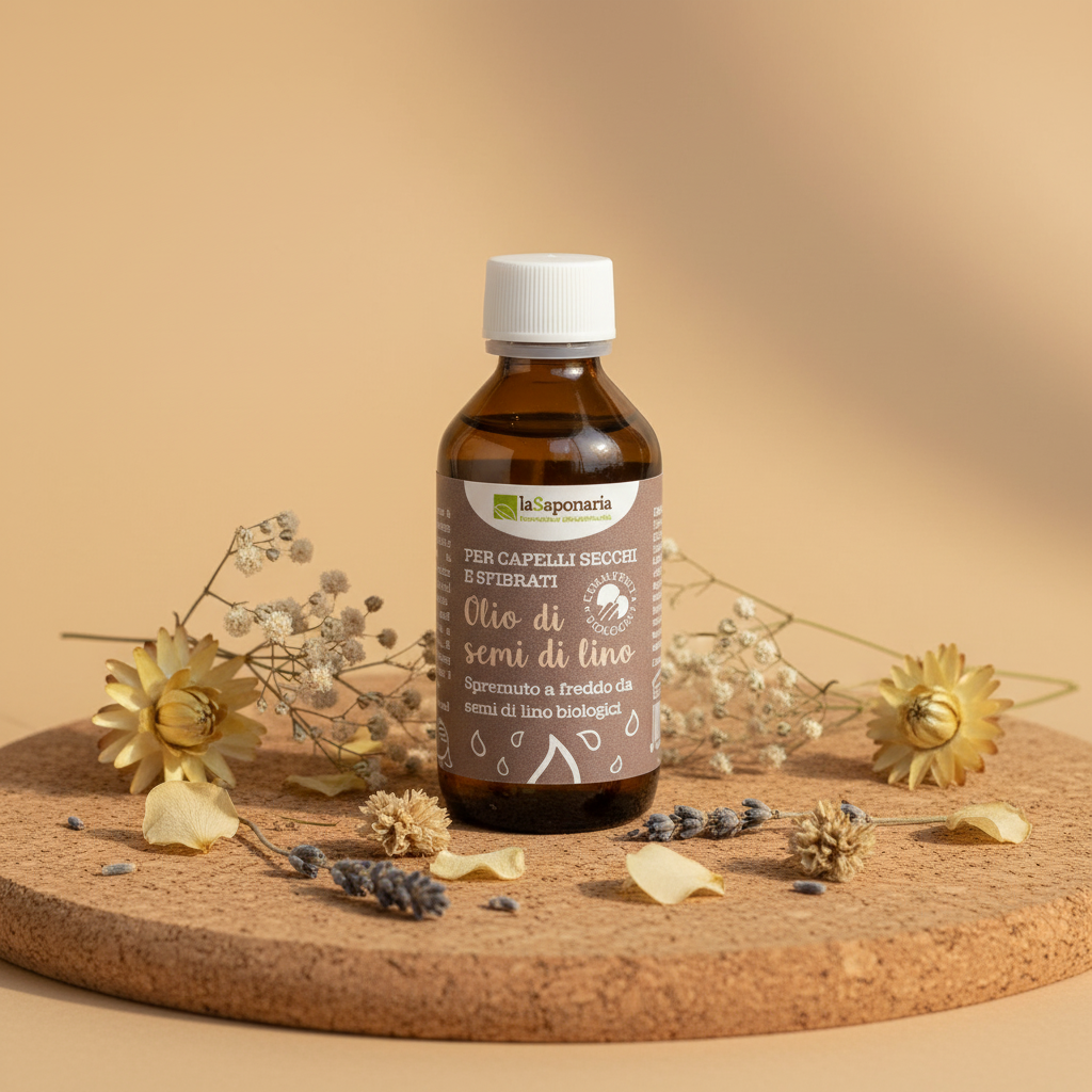 Olio semi lino puro biologico pressione freddo, nutriente capelli pelle
