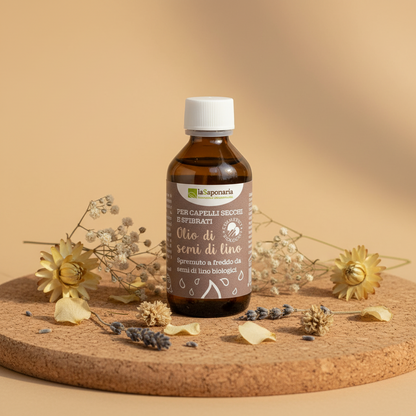 Olio semi lino puro biologico pressione freddo, nutriente capelli pelle