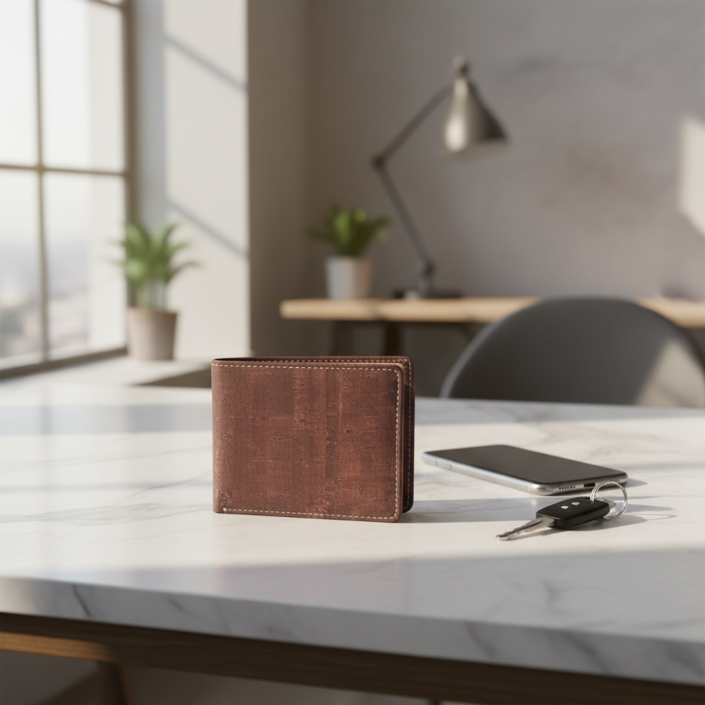 Portafoglio in sughero naturale tinta unita vegano certificato PETA con texture ecosostenibile