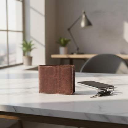 Portafoglio in sughero naturale tinta unita vegano certificato PETA con texture ecosostenibile