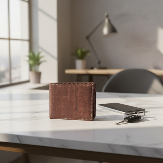 Portafoglio in sughero naturale tinta unita vegano certificato PETA con texture ecosostenibile