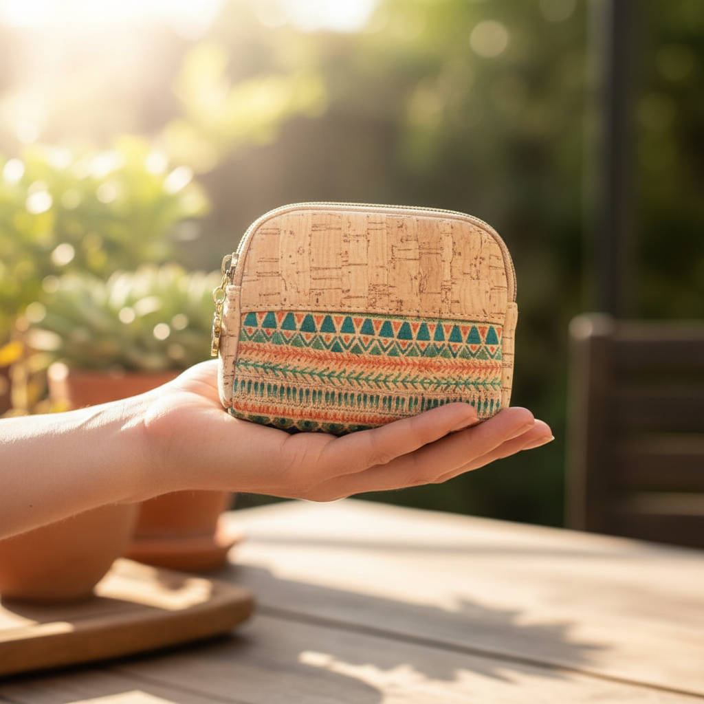 Portamonete sughero naturale ecosostenibile accessorio vegano artigianale made in Portogallo
