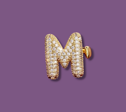 Anello color Oro con Iniziale in Acciaio Inox e Zirconi - Regolabile