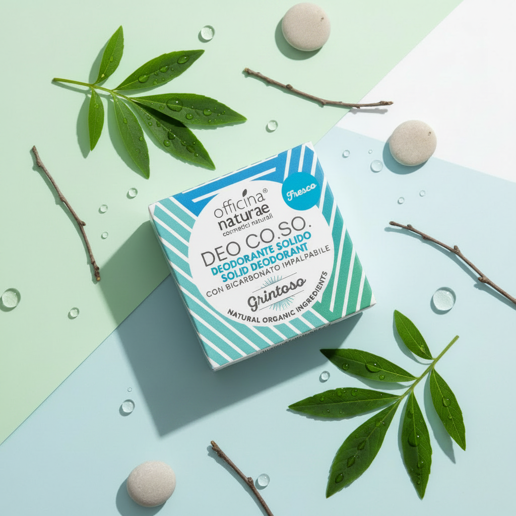 Confezione di deodorante solido officina natura Grintoso, scatola blu-bianca