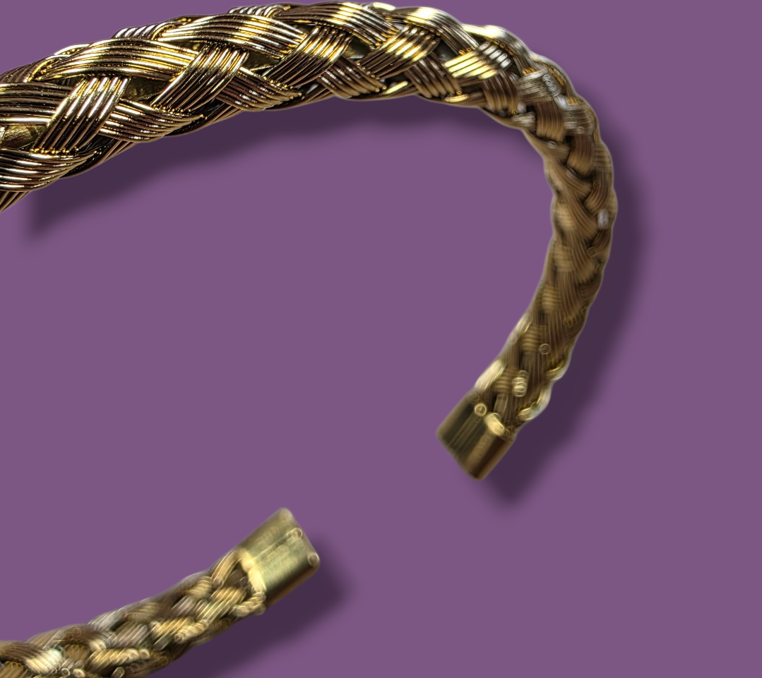 Bracciale Rigido Intrecciato Acciaio Inox Oro Unisex