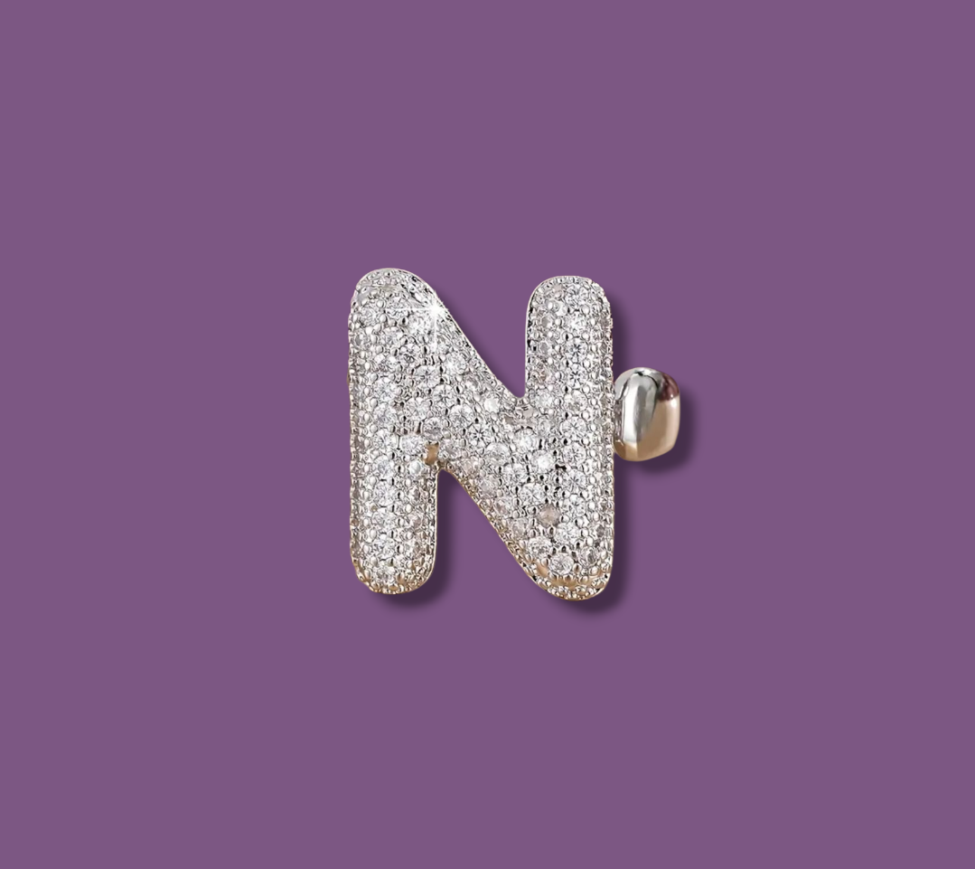 Anello color Argento con Iniziale in Acciaio Inox e Zirconi - Regolabile