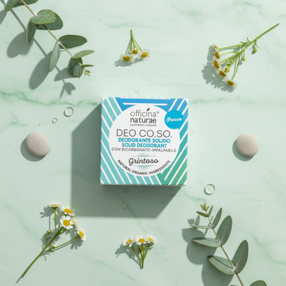 Confezione di deodorante solido officina natura Grintoso, scatola blu e bianca