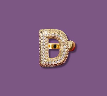 Anello color Oro con Iniziale in Acciaio Inox e Zirconi - Regolabile