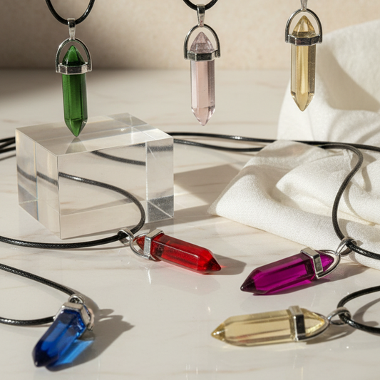 Collana XS con pendente a goccia in vetro blu su cordino nero
